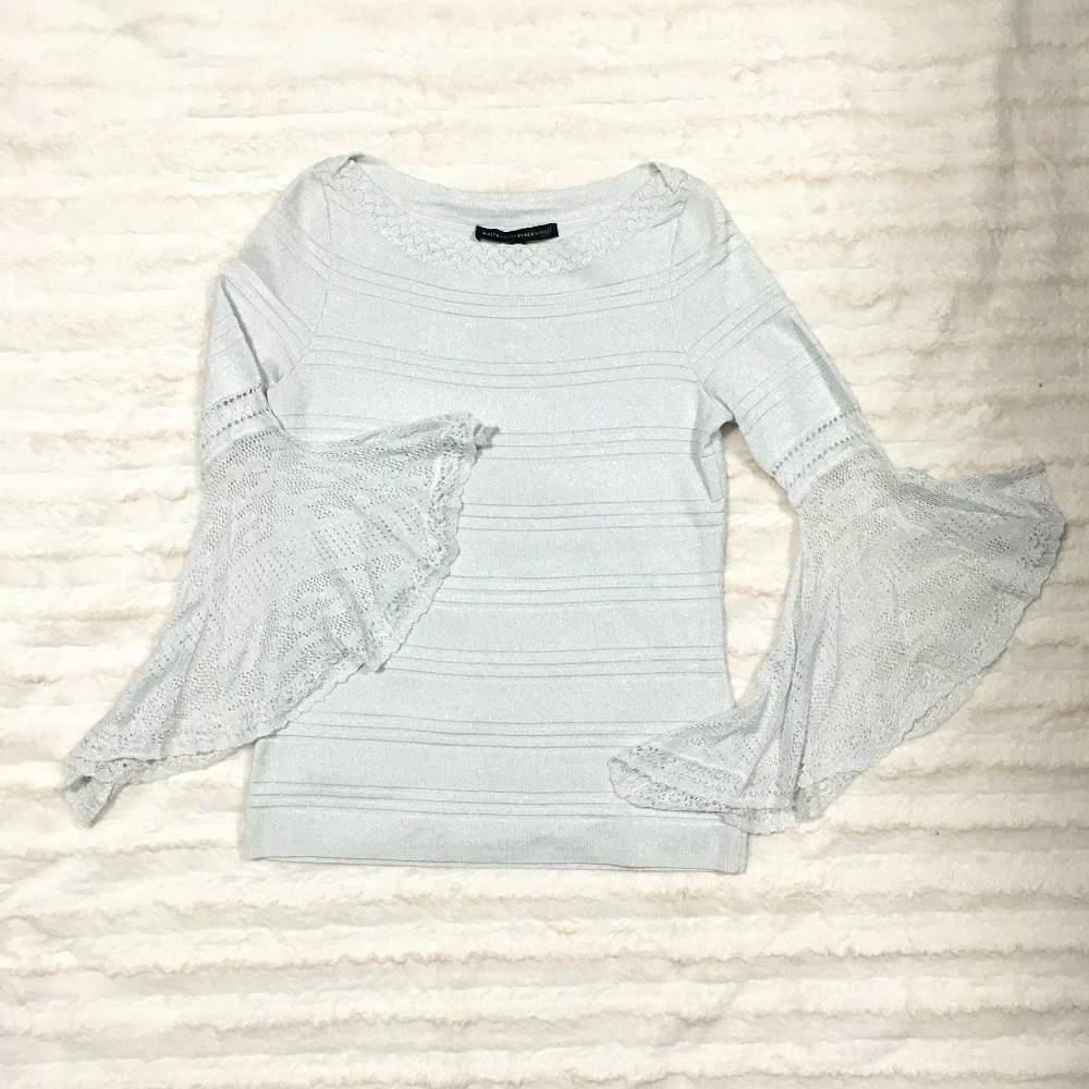 WHBM White Metallic Boat Neck Bell-Sleeve Sweater - Sz XS